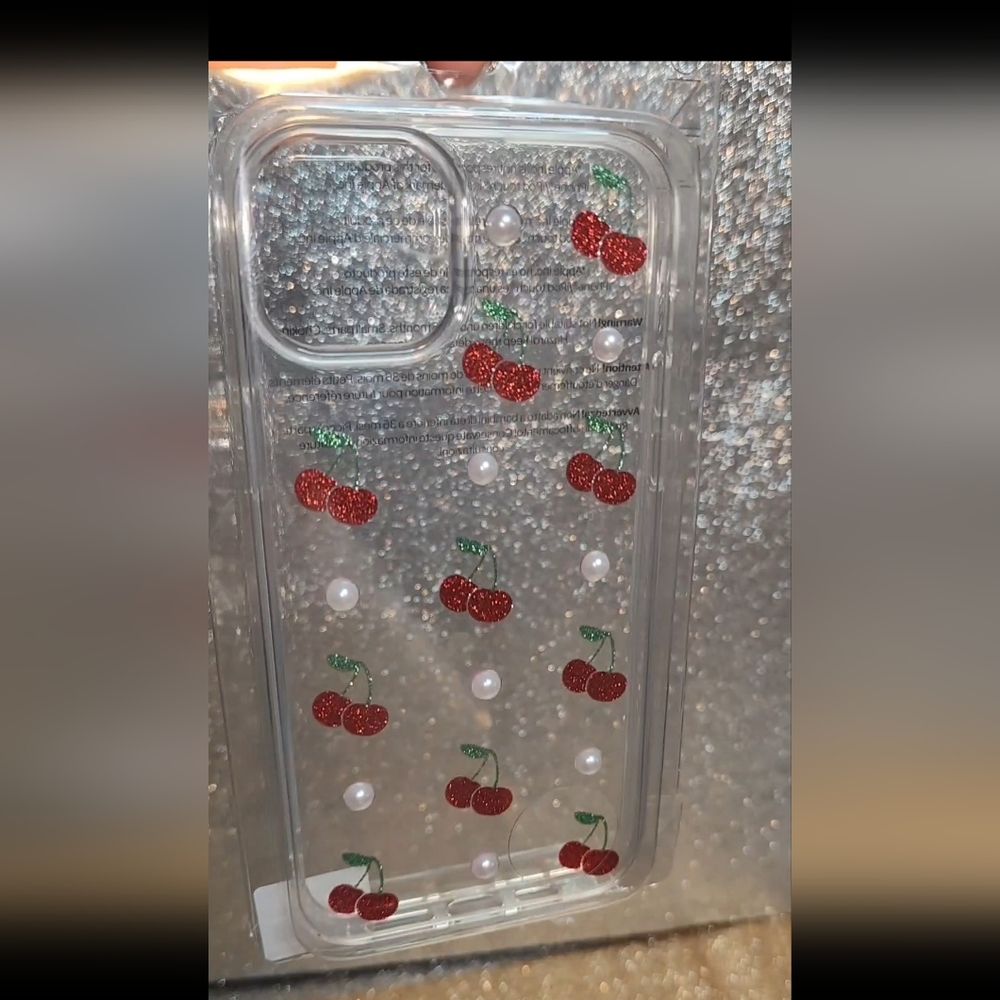 *NIB* Glitter Cherry Design Clear iPhone 15 Plus Case By Icing
